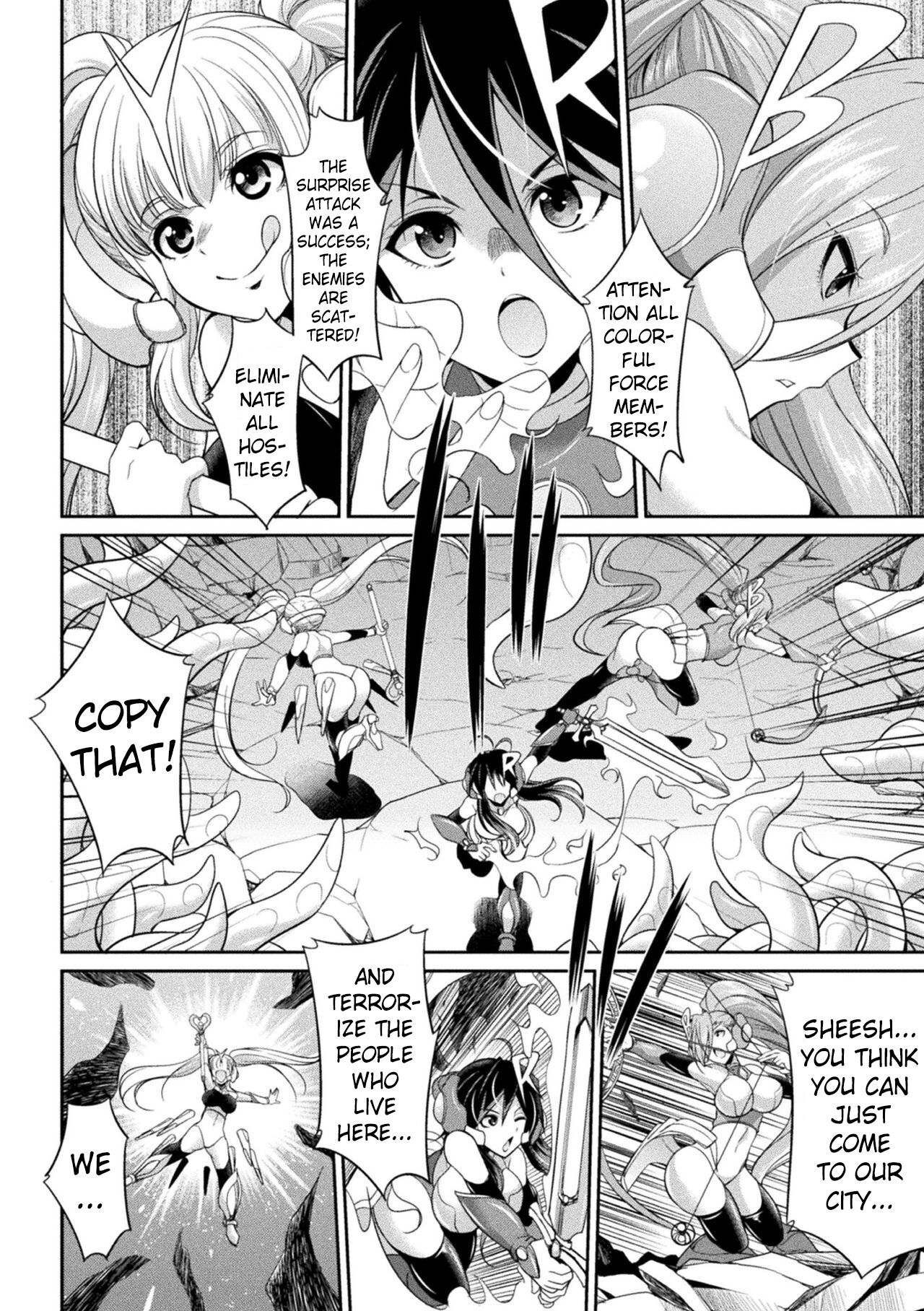 TokumuSentai Colorful Force Seigi no HeroinevsShokushu Joou! Futanari Choukyou Daikessen!? | Special Duty Squadron Colorful Force Heroines of Justice vs The Tentacle Queen! The Great Battle of Futa Training!? Pangean &amp; DarkMoonTranslati page 8 full