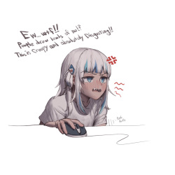 gawr gura looking at her own lewds
