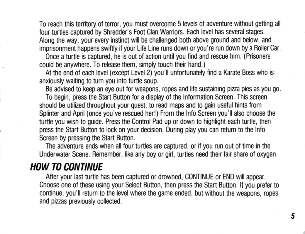 NES TMNT Manual page 5 full