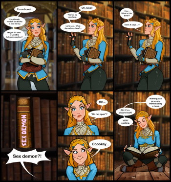 Zelda in a library cover