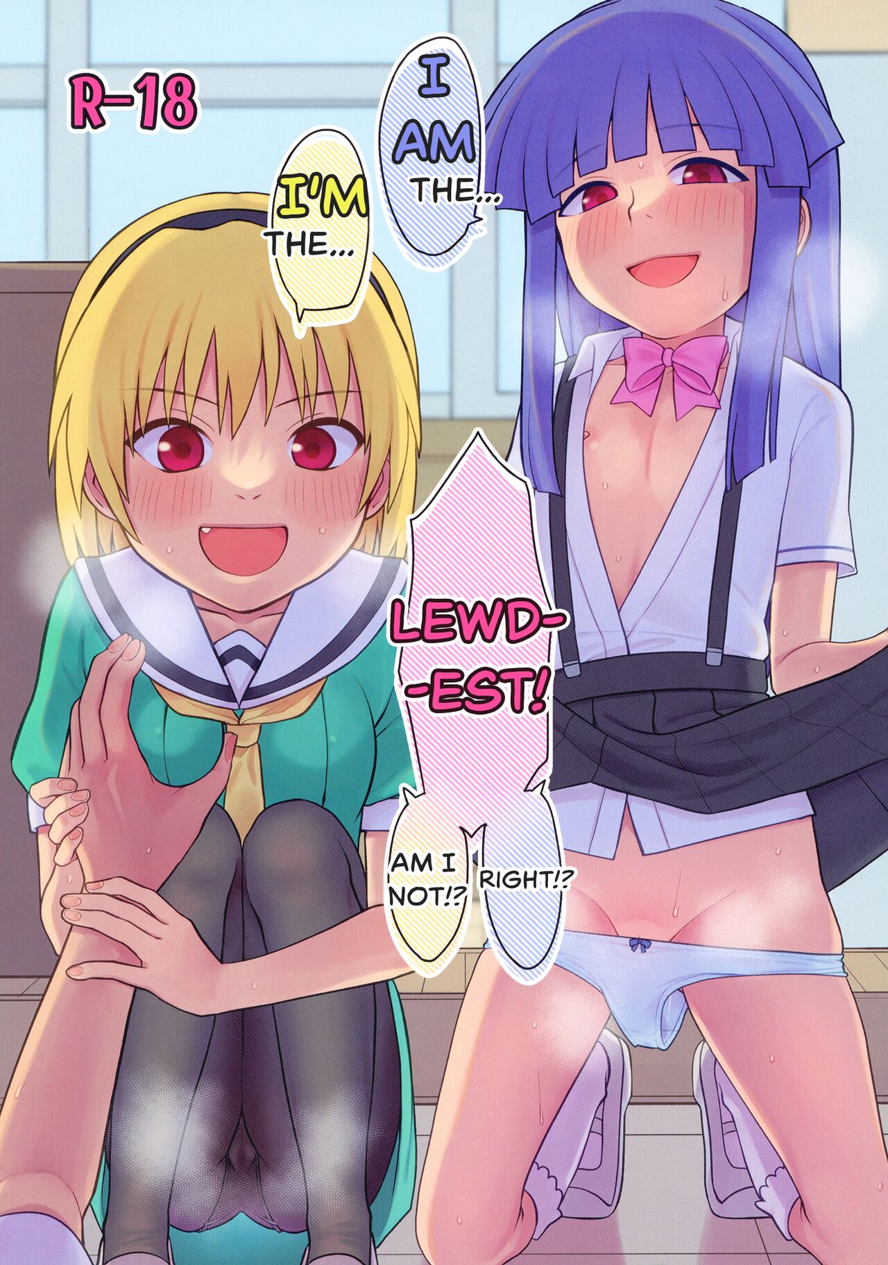 Boku ga!'`Watashi ga!'`Ichiban eroinodesu!'`Desu wa!' | "I am The..." "I'm The..." "Lewdest!" "Right!?" "Am I Not!?" page 1 full