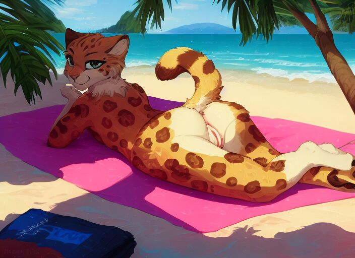 NSFW female cheetah on the beach,  by AI and artists hioshiru, kenket, bloominglynx and so on page 7 full
