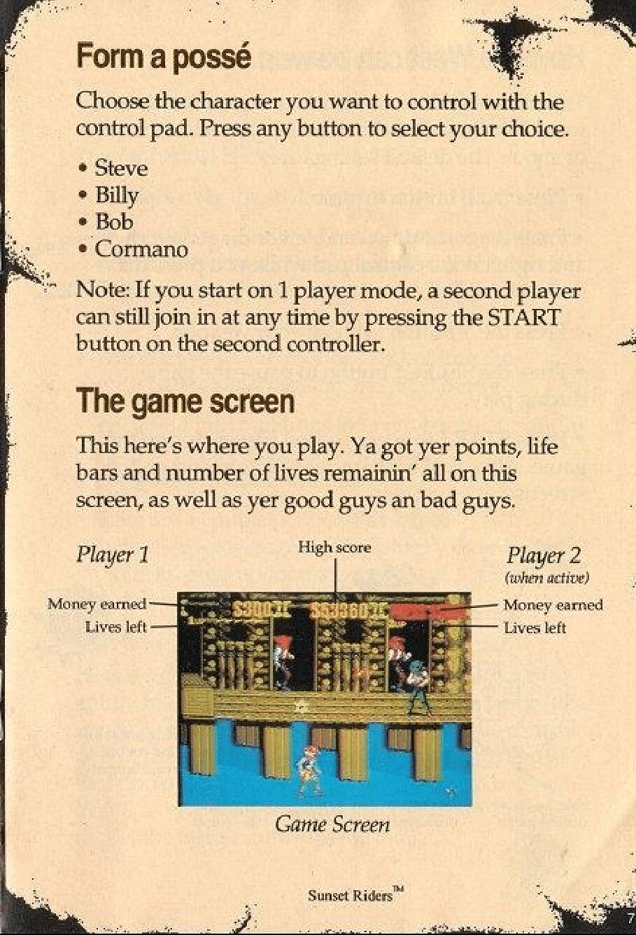 Sunset Riders Manual page 7 full