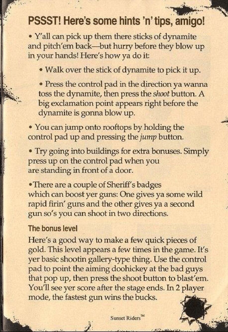 Sunset Riders Manual page 9 full