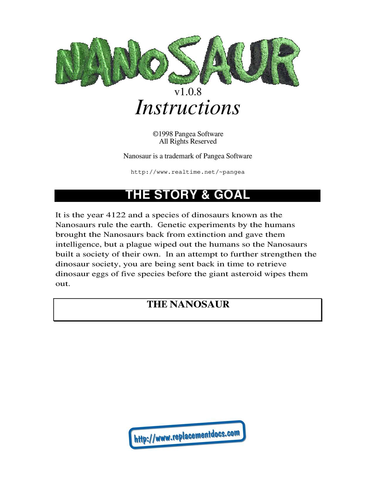 Nanosaur Manual page 1 full
