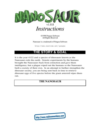 Nanosaur Manual cover
